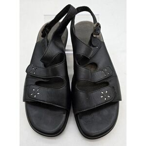 SAS Womens Black Leather Tripad Comfort Sandals With Adjustable Straps